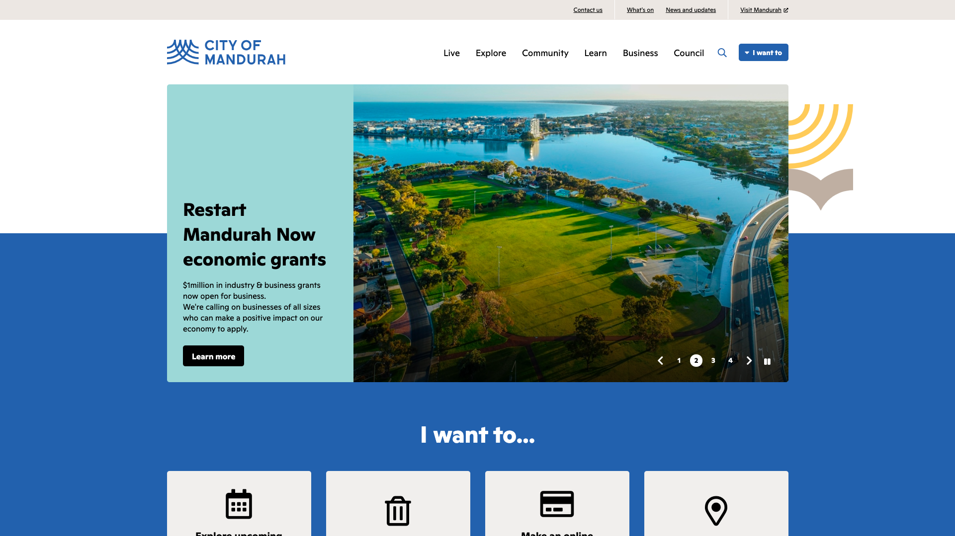 Screenshot of the City of Mandurah homepage