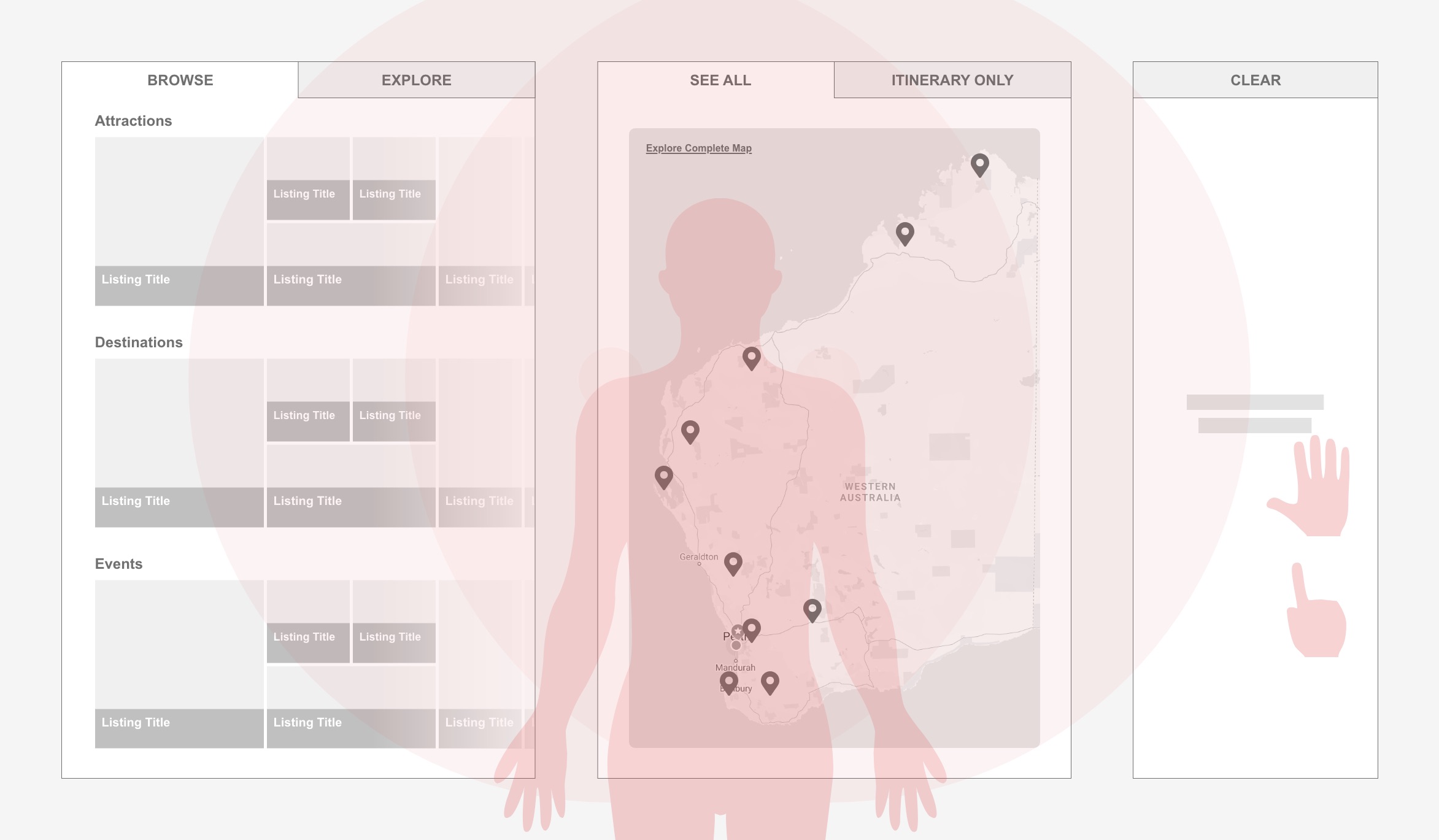 Wireframe with average human silhouette, armspan and hand sizes overlaid