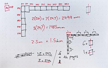 Drawn plans of making a one-to-one scale out of A4 sheets of paper